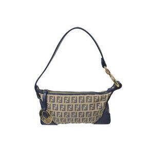 FENDI Zucchino Shoulder Bag Accessory Pouch Beige Tan Navy Blue Canvas Leather